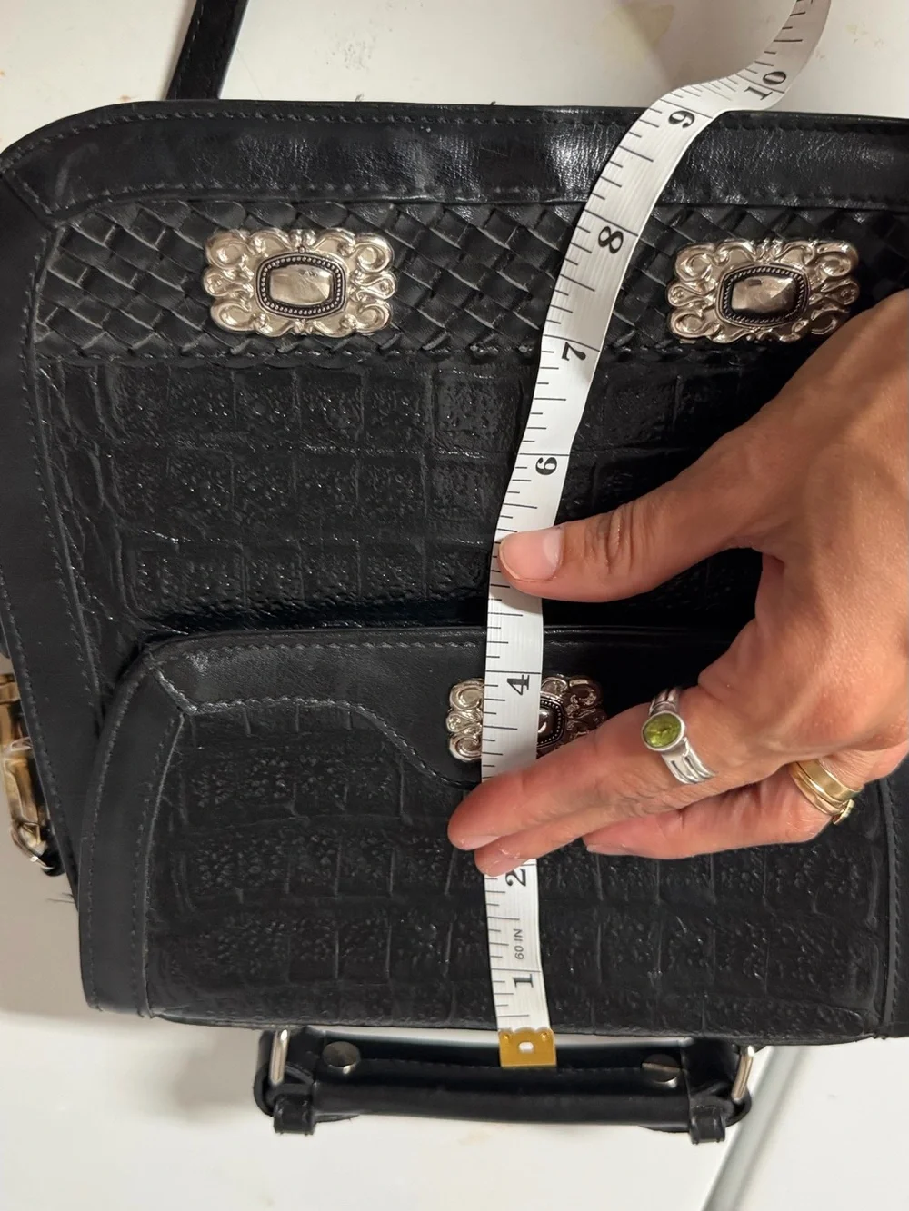 Black Croc-Embossed Top Handle Crossbody Bag